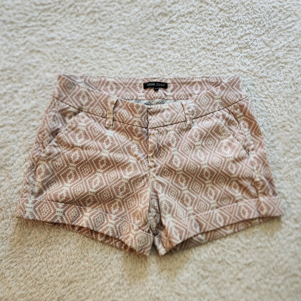 Dear John Mauve Pink Geometric Southwestern Print Cuffed Shorts Womens Size 29